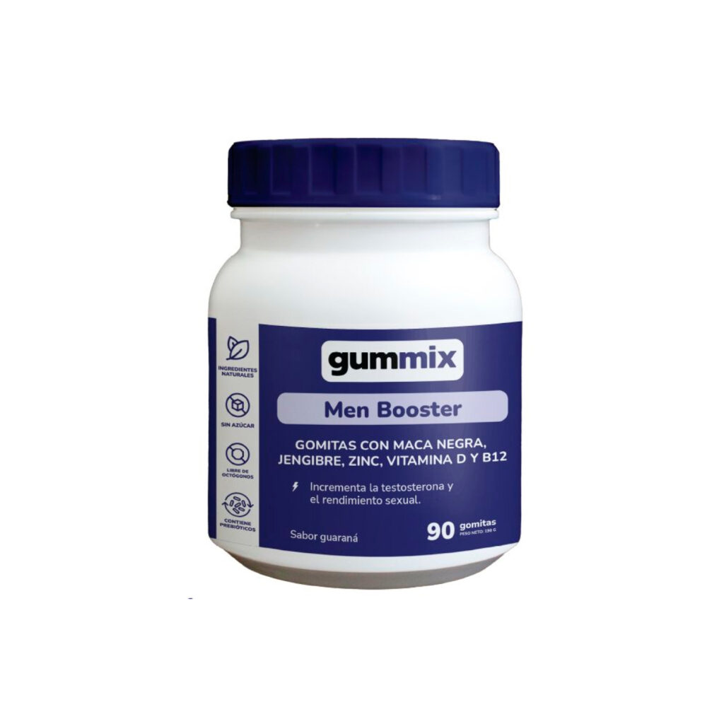 Frasco de Gummix Men Booster con 90 gomitas sabor guaraná